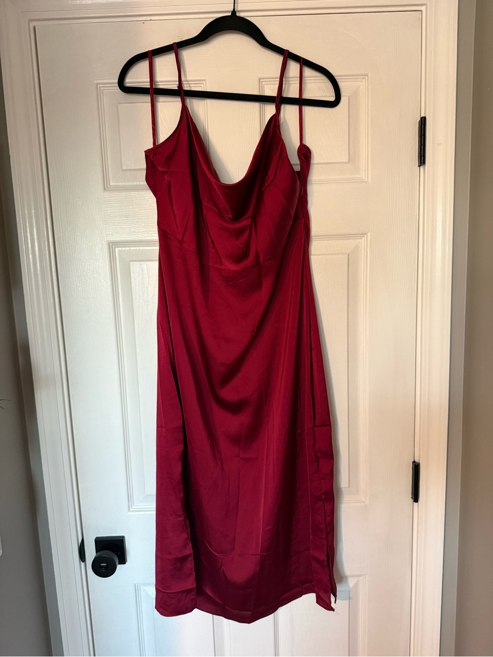 Missguided Maroon Satin Cowl Midi Slip Dress